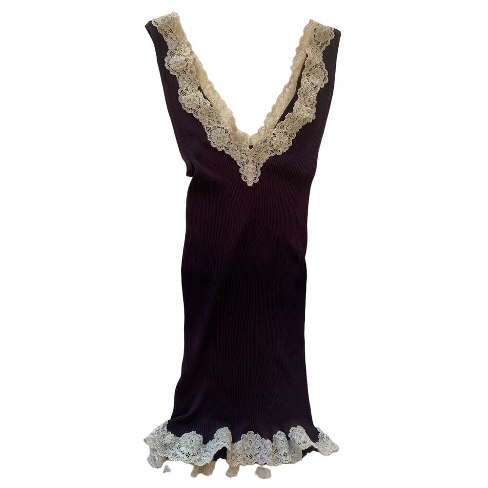 Y2K Banana Republic Lace Trim Ribbed Tank Top Women's Size Small Purple